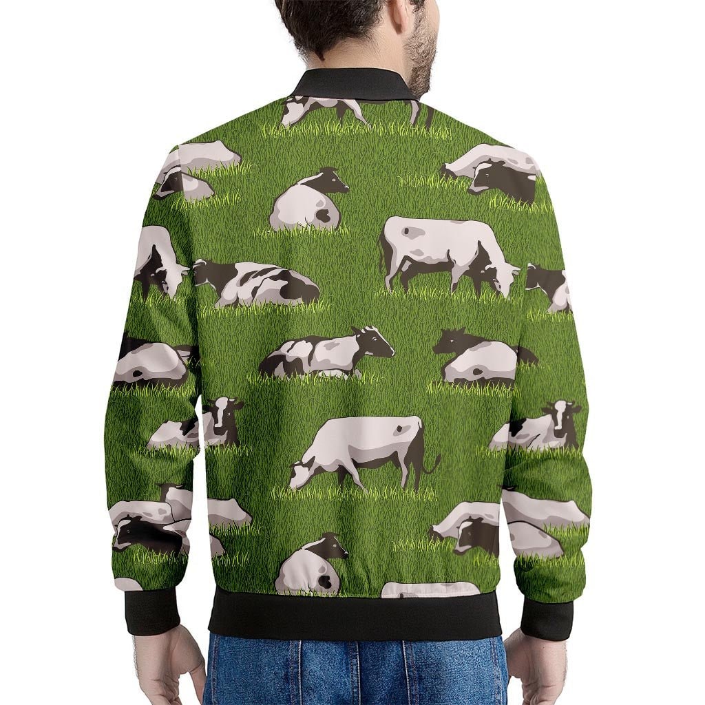 Cow On Green Grass Pattern Print Men's Bomber Jacket