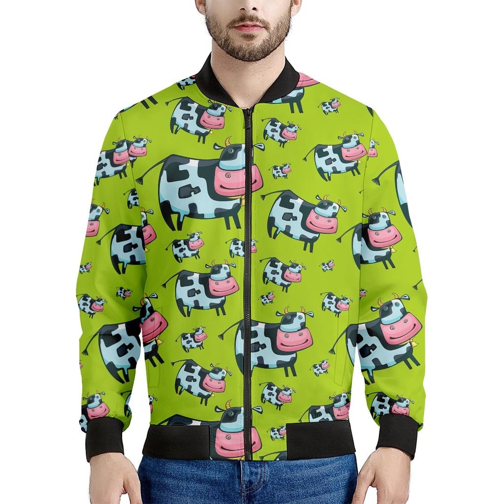 Cartoon Smiley Cow Pattern Print Men's Bomber Jacket