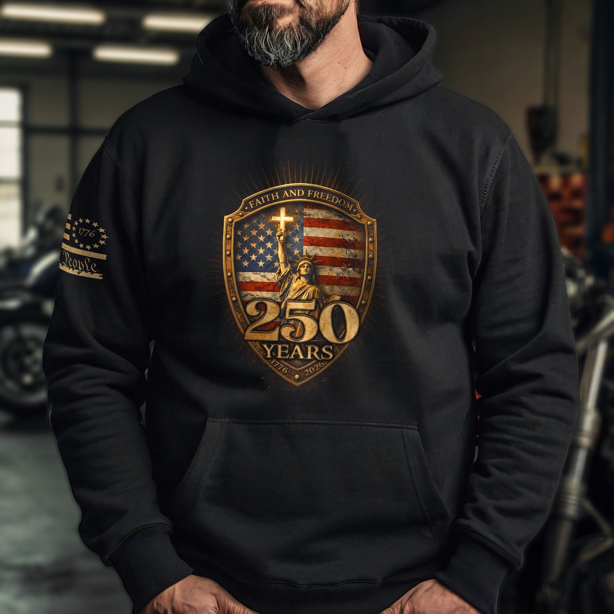USA 250th Anniversary Hoodie 1776-2026 Statue of Liberty Faith Freedom Christian