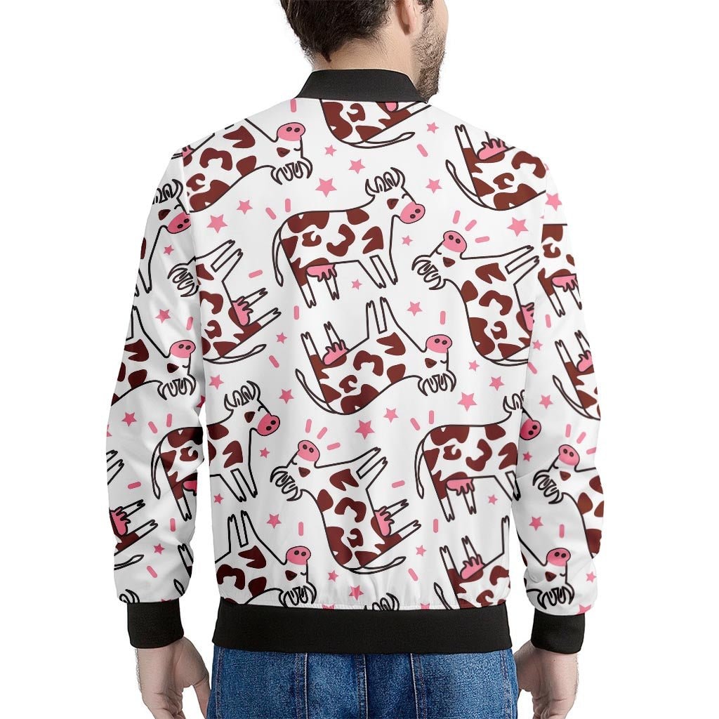 Cartoon Happy Dairy Cow Pattern Print Men's Bomber Jacket
