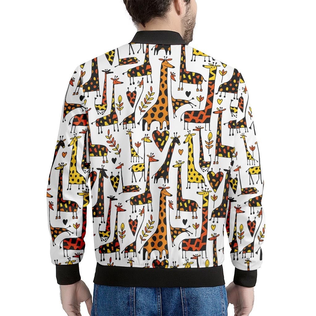 Cartoon Giraffe Pattern Print Men's Bomber Jacket