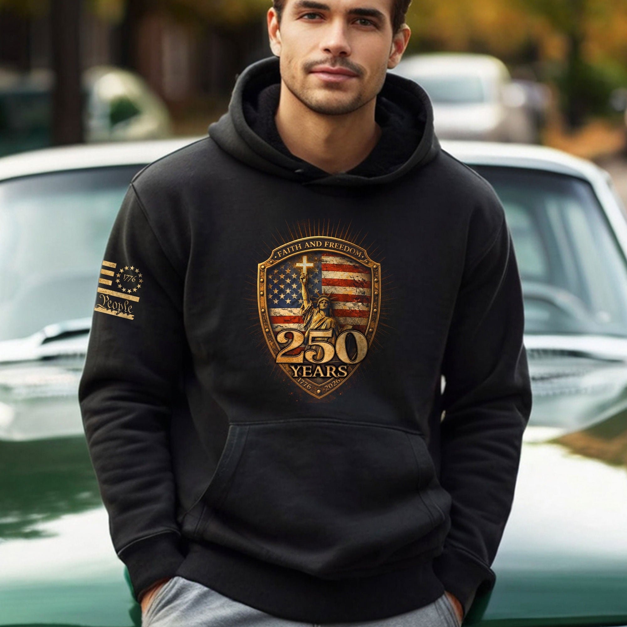USA 250th Anniversary Hoodie 1776-2026 Statue of Liberty Faith Freedom Christian