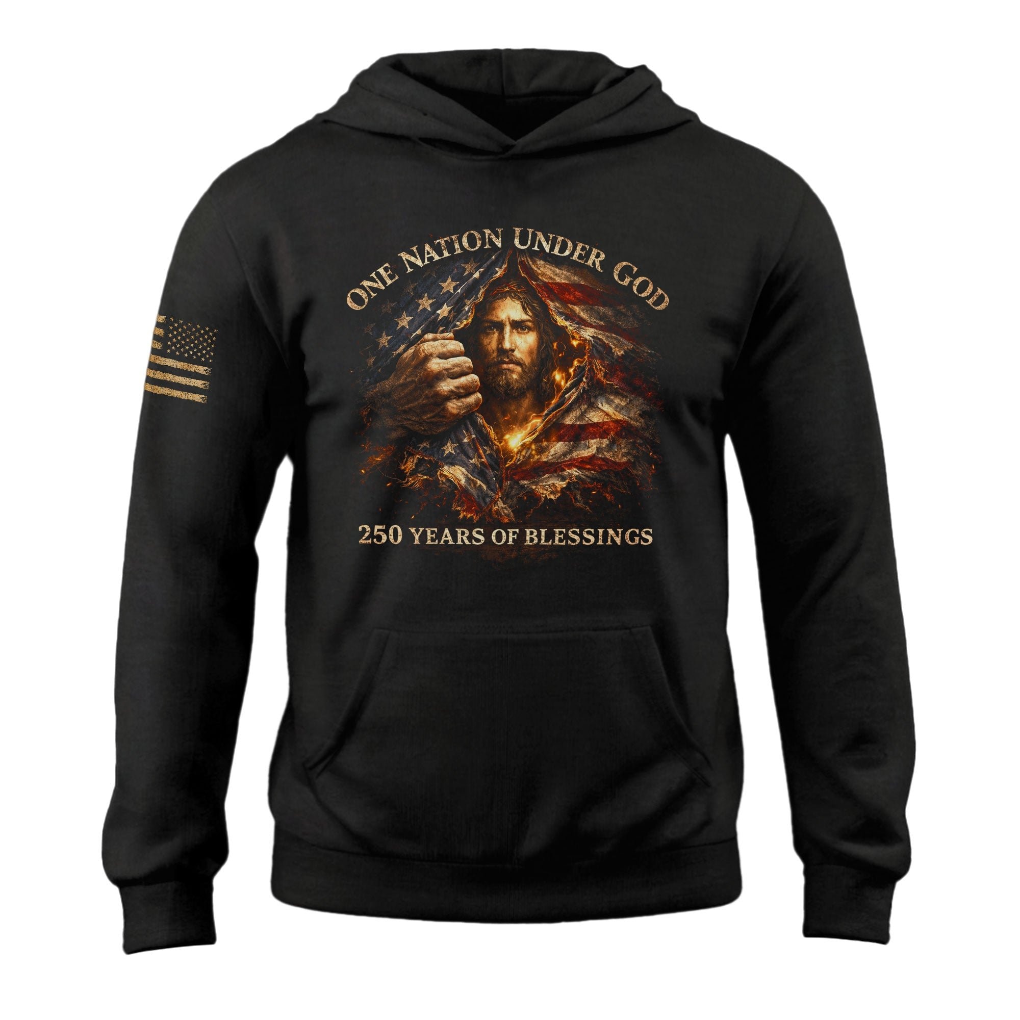 USA 250th Anniversary Hoodie 1776-2026 Jesus Christ American Flag Design