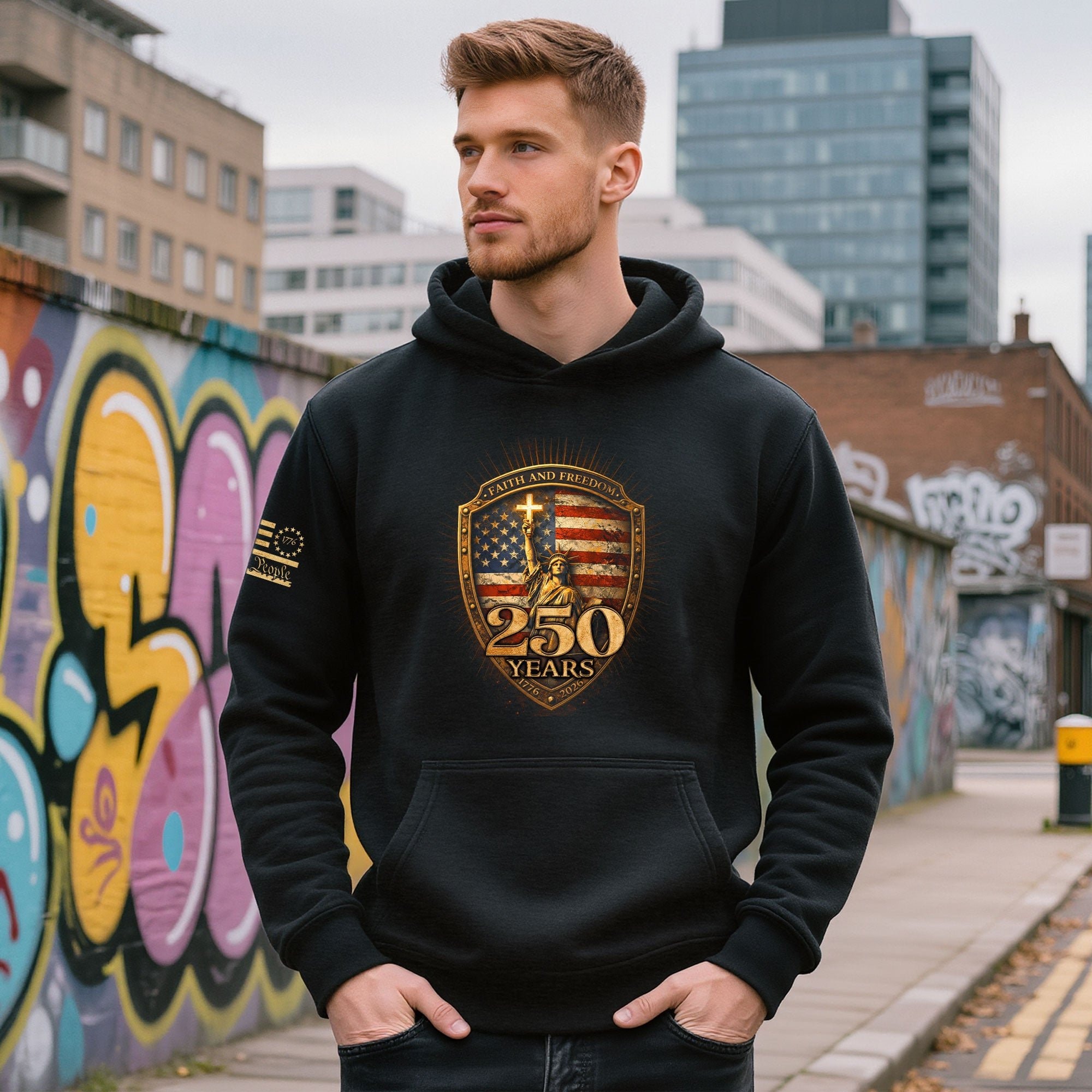 USA 250th Anniversary Hoodie 1776-2026 Statue of Liberty Faith Freedom Christian